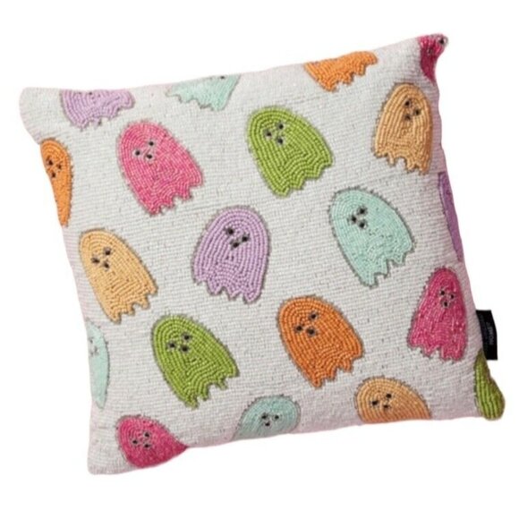 New Beaded Flying Ghost Decorative Pillow Multicolor Halloween Spooky Rainbow - Picture 1 of 2
